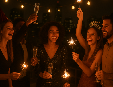 Huéspedes festejando y riendo en EcoHotel